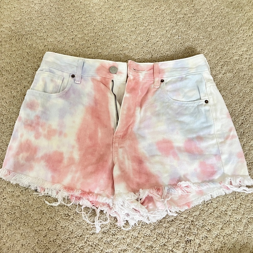 Tie Dye Red, White, and Blue Jean Shorts